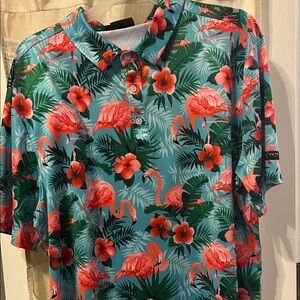 Flamingo Print Polo Shirt